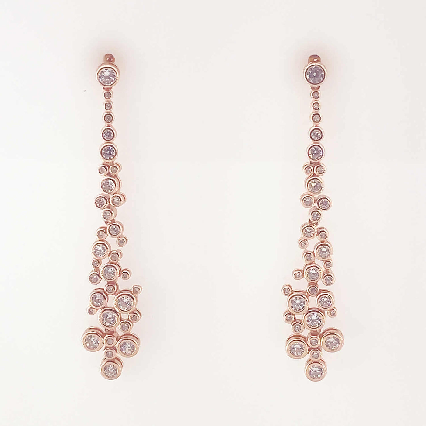 Women's Silver Rose Gold Drizzling Beads Drop Long Earring  92.5 Pure Silver