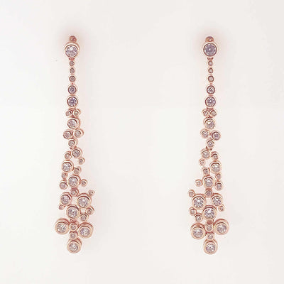 Women's Silver Rose Gold Drizzling Beads Drop Long Earring  92.5 Pure Silver