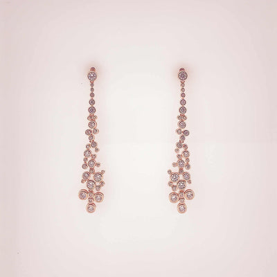Women's Silver Rose Gold Drizzling Beads Drop Long Earring  92.5 Pure Silver