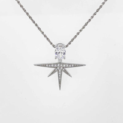 Women's Silver North Star Jacket Earring Necklace set 92.5 Pure Silver with chain