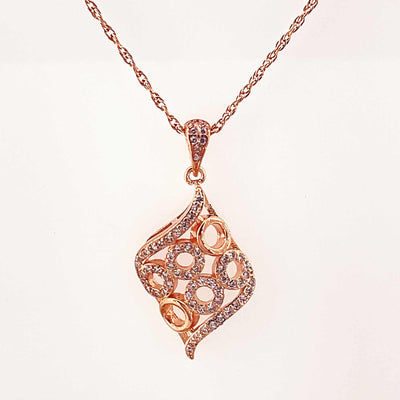 Women's Silver Rose Gold Geometric Twombly Cut Necklace set 92.5 Pure Silver with chain