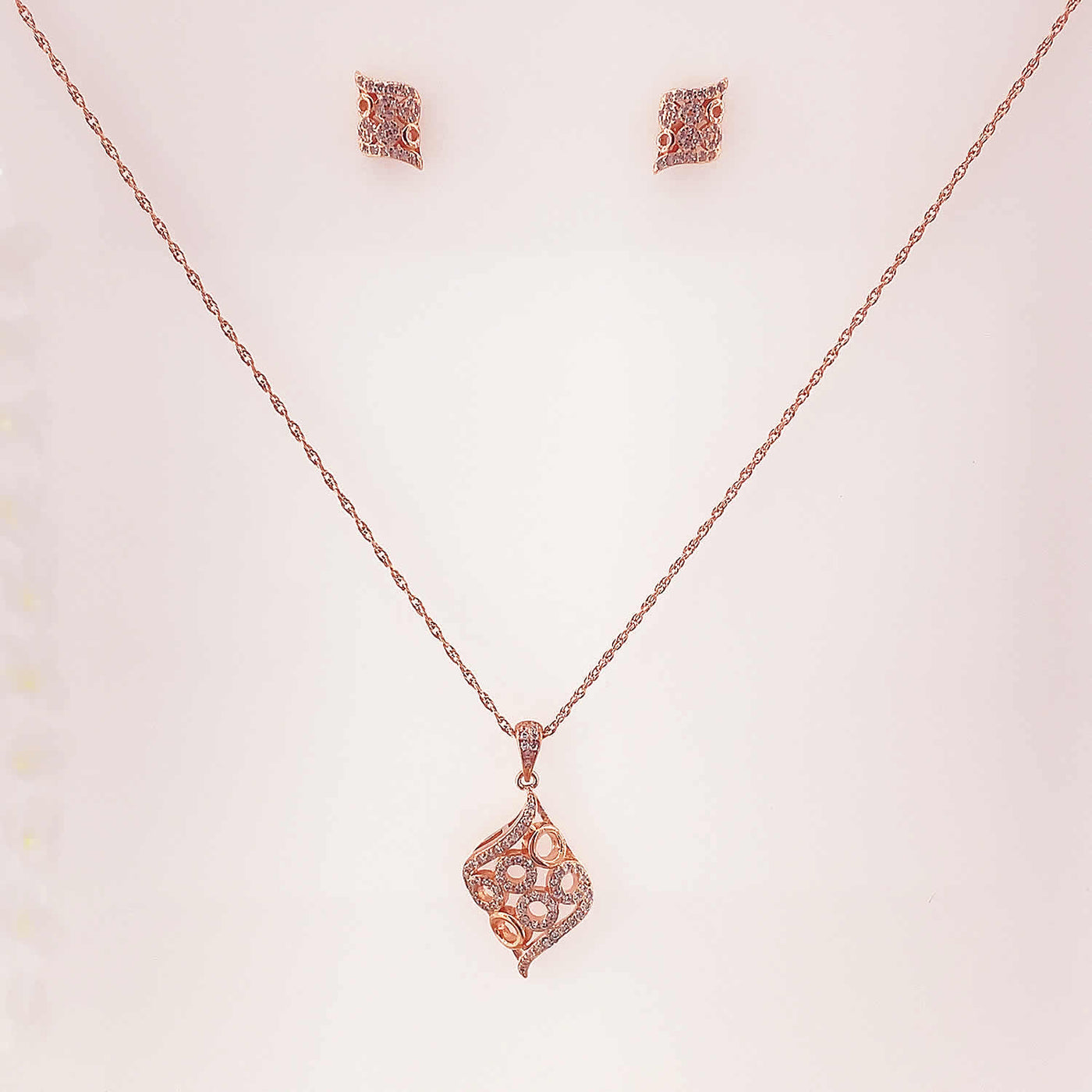 Women's Silver Rose Gold Geometric Twombly Cut Necklace set 92.5 Pure Silver with chain