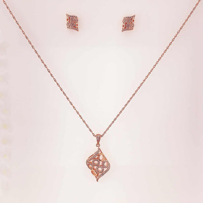 Women's Silver Rose Gold Geometric Twombly Cut Necklace set 92.5 Pure Silver with chain