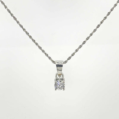 Women's Silver Small  Solitaire Stud Necklace set 92.5 Pure Silver with chain