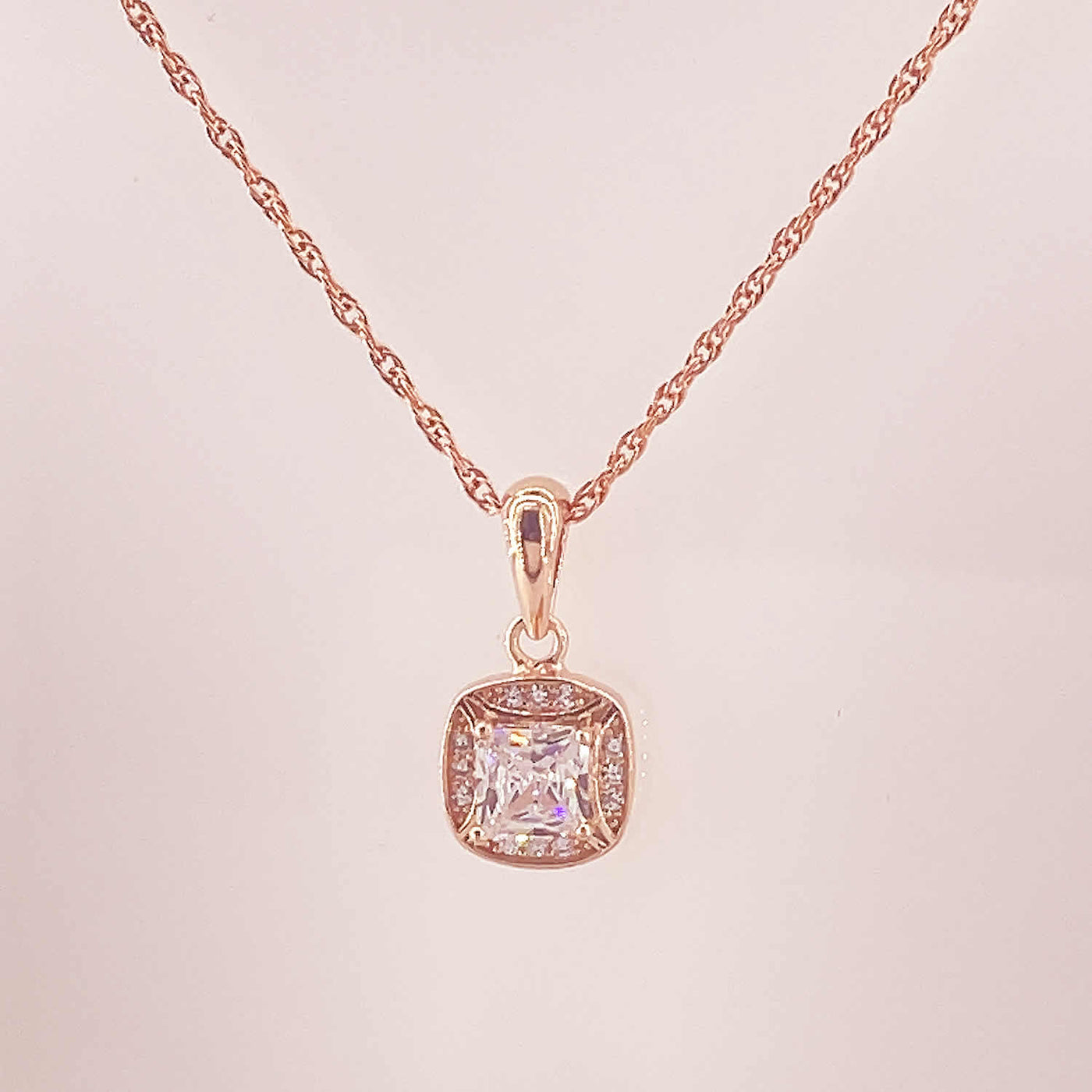 Women's Silver Rose Gold Solitaire Necklace set 92.5 Pure Silver with chain