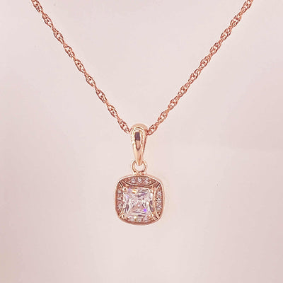 Women's Silver Rose Gold Solitaire Necklace set 92.5 Pure Silver with chain