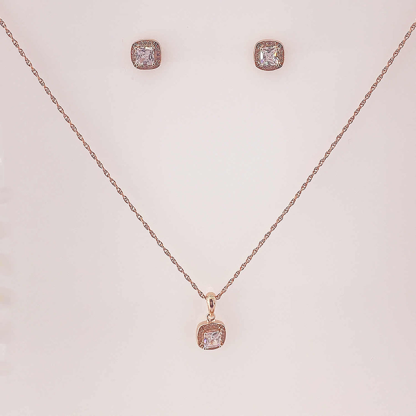 Women's Silver Rose Gold Solitaire Necklace set 92.5 Pure Silver with chain