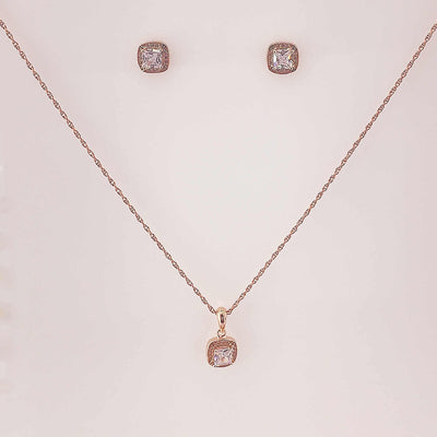 Women's Silver Rose Gold Solitaire Necklace set 92.5 Pure Silver with chain
