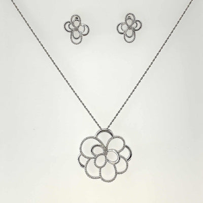 Women's Silver Rose Gold Floweret Elegant Necklace set  92.5 purity silver with Chain
