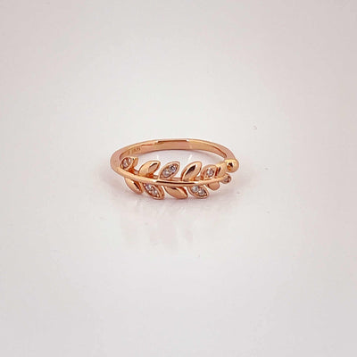 Women's Classy Olive leaves Pattern Rose Gold Open Adjustable Ring 92.5 purity silver