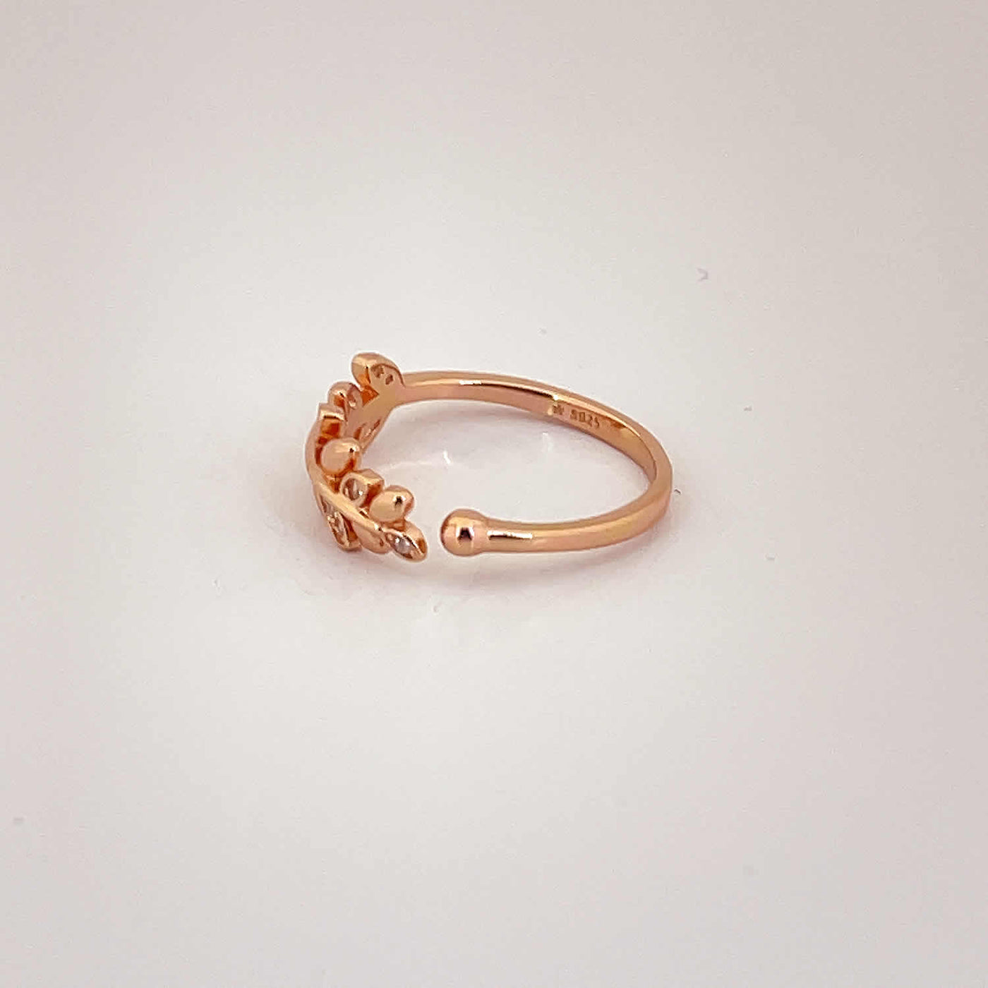Women's Classy Olive leaves Pattern Rose Gold Open Adjustable Ring 92.5 purity silver