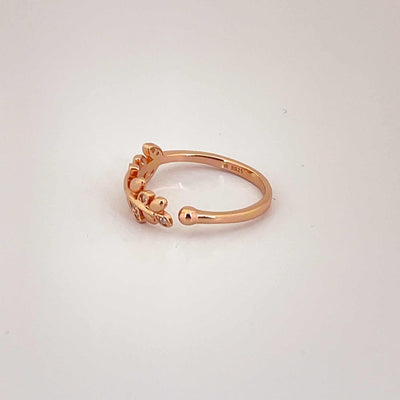 Women's Classy Olive leaves Pattern Rose Gold Open Adjustable Ring 92.5 purity silver