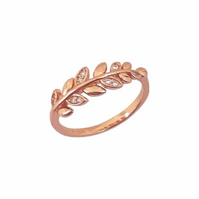 Women's Classy Olive leaves Pattern Rose Gold Open Adjustable Ring 92.5 purity silver