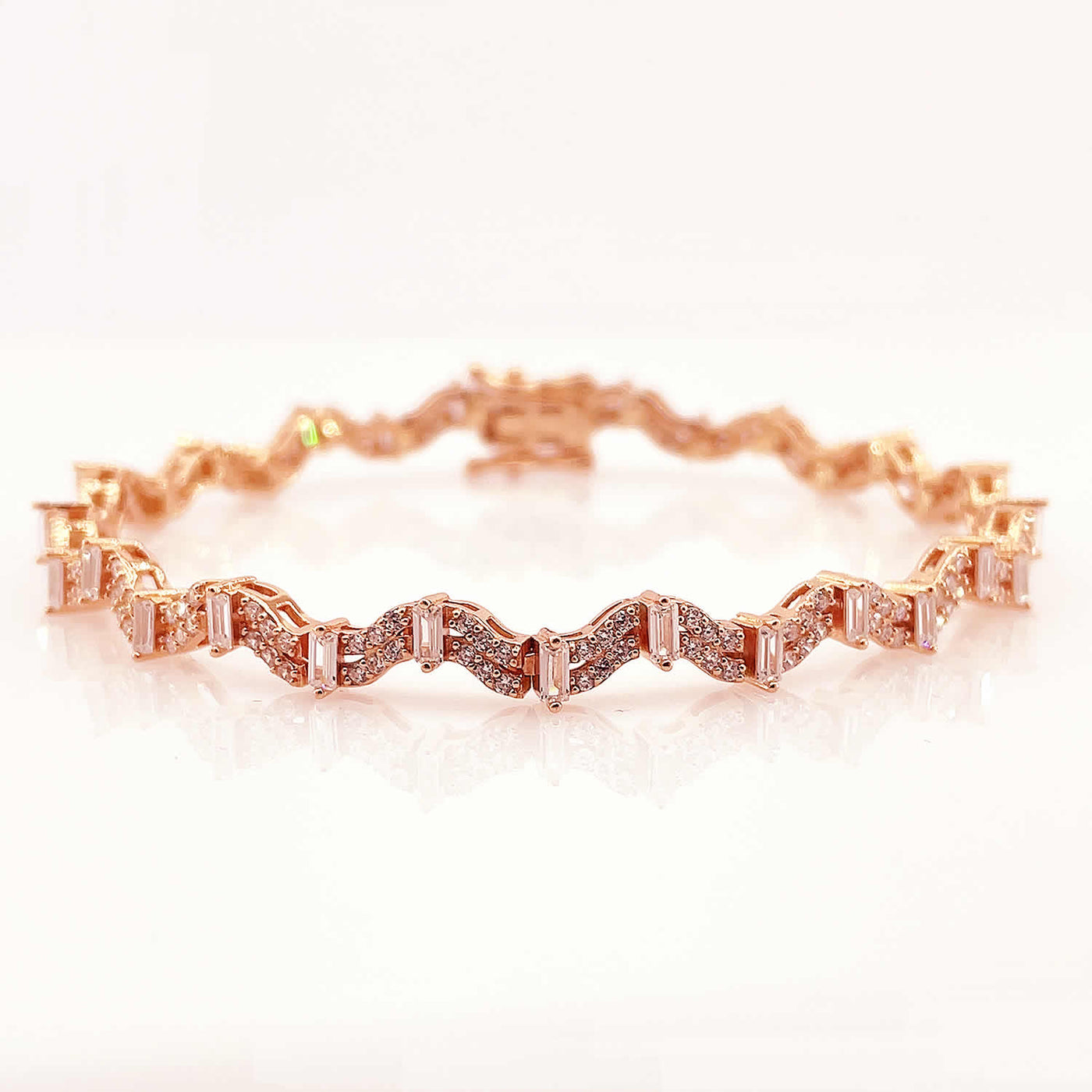 Women's Rose Gold Classy Geometric design chain link Tennis bracelet 92.5 Pure Silver