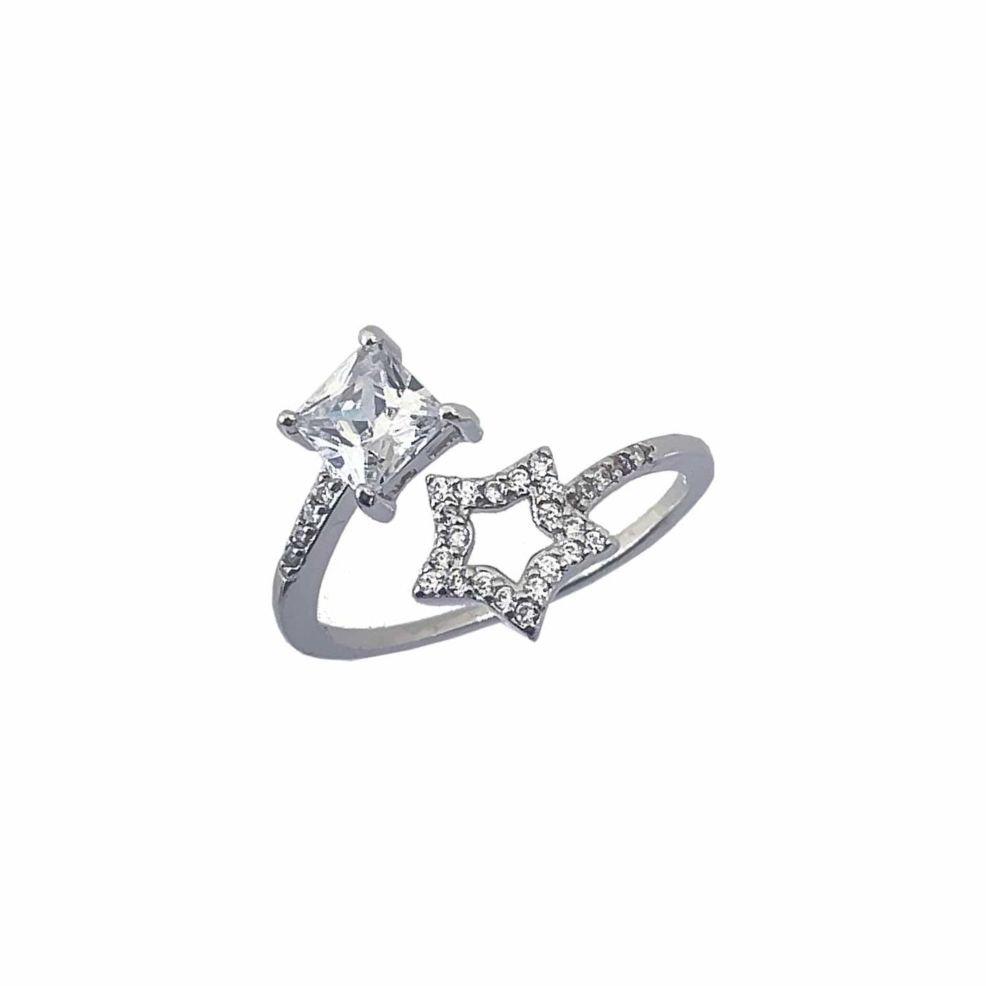 Women's Geometric Square and Star Adjustable Open Classy Ring 92.5 purity silver
