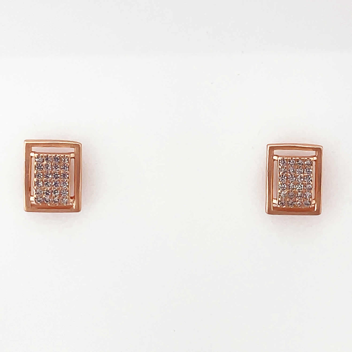 Women's Silver Rose Gold Geometric Rectangle shaped Matt Earring 92.5 Pure Silver