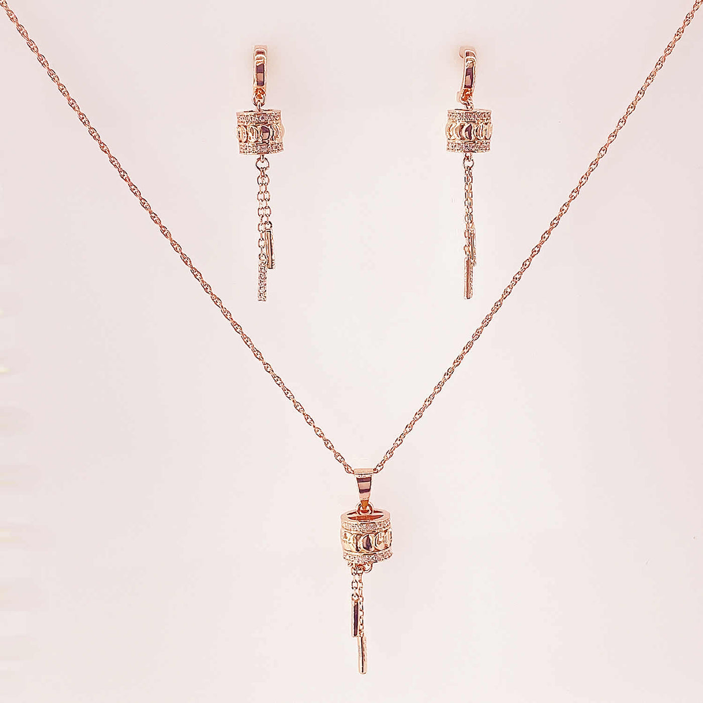 Women's Silver Rose Gold Hoop Necklace set 92.5 Pure Silver with Chain