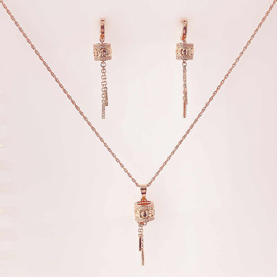 Women's Silver Rose Gold Hoop Necklace set 92.5 Pure Silver with Chain