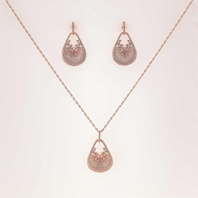 Women's Silver Rose Gold Drop Peacock Cut Necklace set  92.5 purity silver with Chain