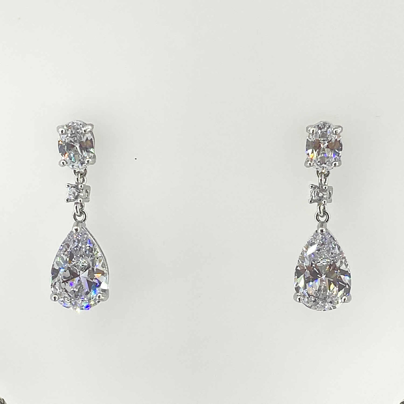 Women's Silver Princess cut and Tear Drop Solitaire Dangler Necklace set 92.5 Pure Silver with chain