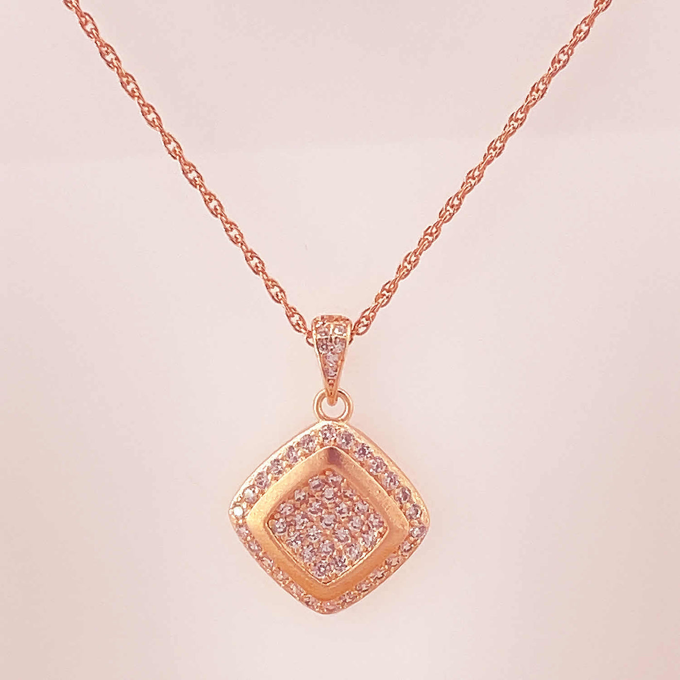 Women's Silver Rose Gold Geometric Diamond shaped Matt Necklace set 92.5 Pure Silver with chain