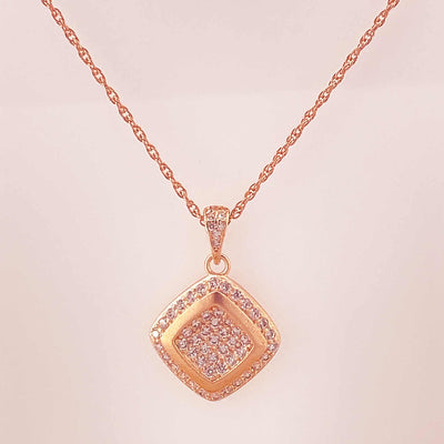 Women's Silver Rose Gold Geometric Diamond shaped Matt Necklace set 92.5 Pure Silver with chain