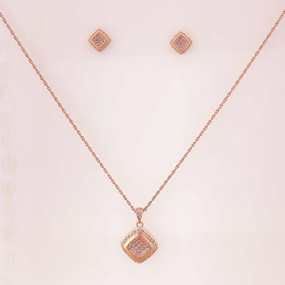 Women's Silver Rose Gold Geometric Diamond shaped Matt Necklace set 92.5 Pure Silver with chain