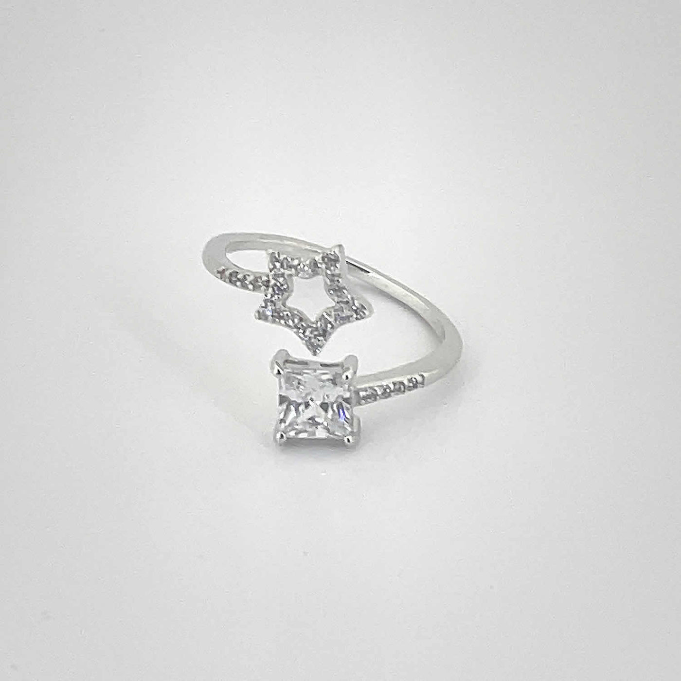 Women's Geometric Square and Star Adjustable Open Classy Ring 92.5 purity silver