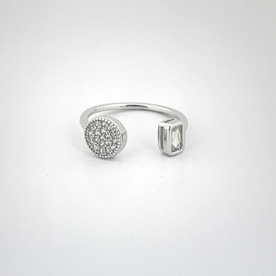 Women's Geometric Square and Round Adjustable Open Classy Ring 92.5 purity silver