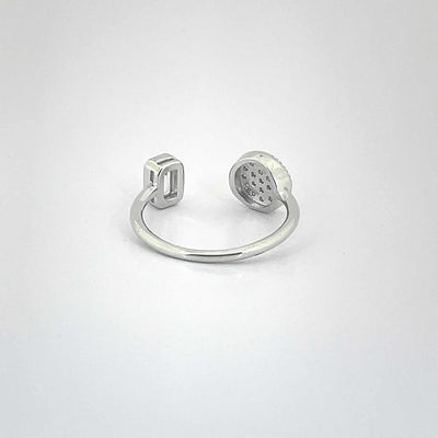 Women's Geometric Square and Round Adjustable Open Classy Ring 92.5 purity silver