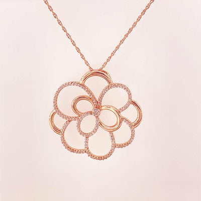 Women's Silver Rose Gold Floweret Elegant Necklace set  92.5 purity silver with Chain