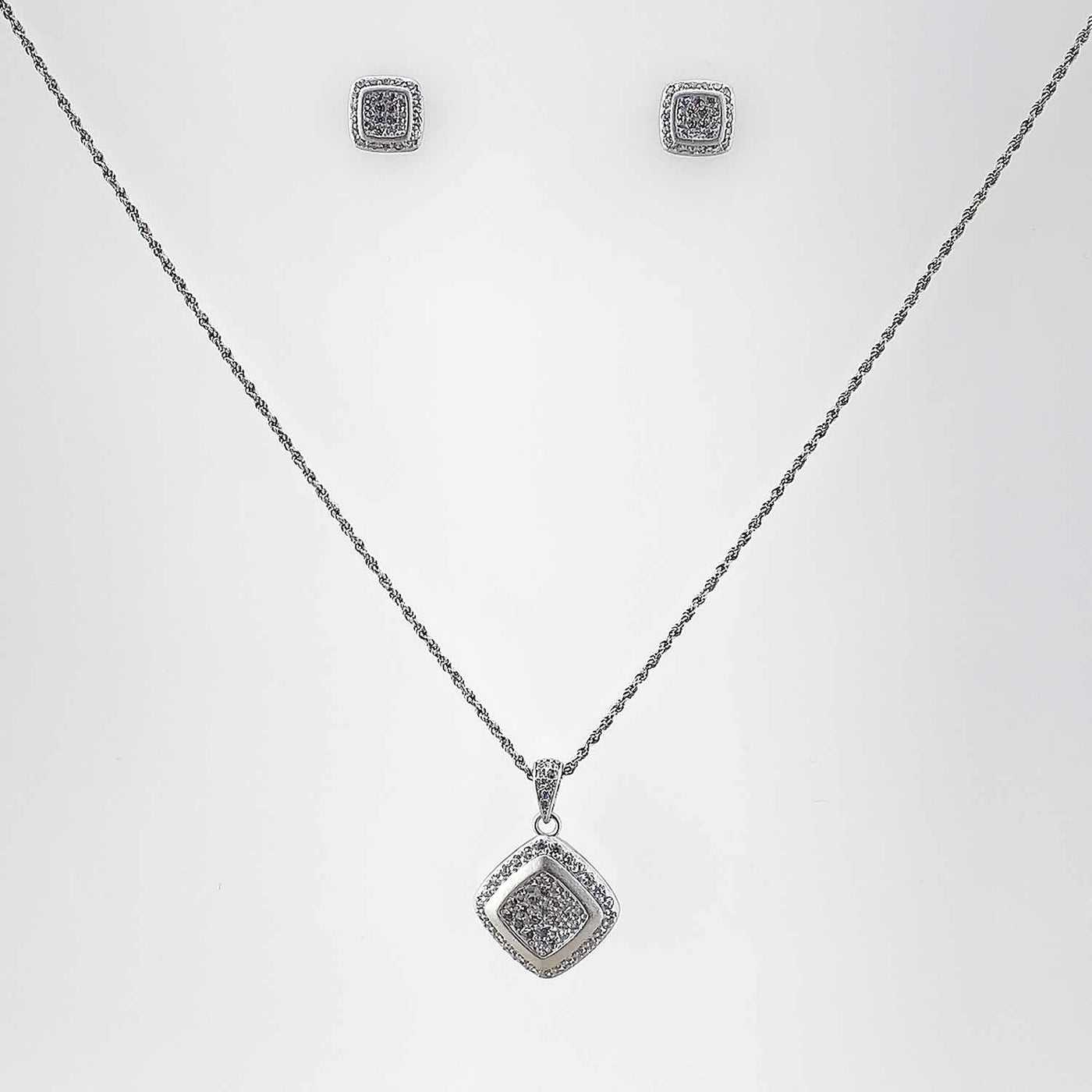 Women's Silver Rose Gold Geometric Diamond shaped Matt Necklace set 92.5 Pure Silver with chain