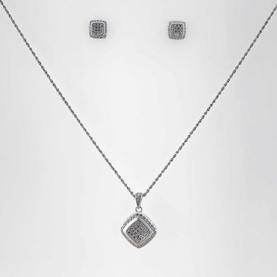 Women's Silver Rose Gold Geometric Diamond shaped Matt Necklace set 92.5 Pure Silver with chain