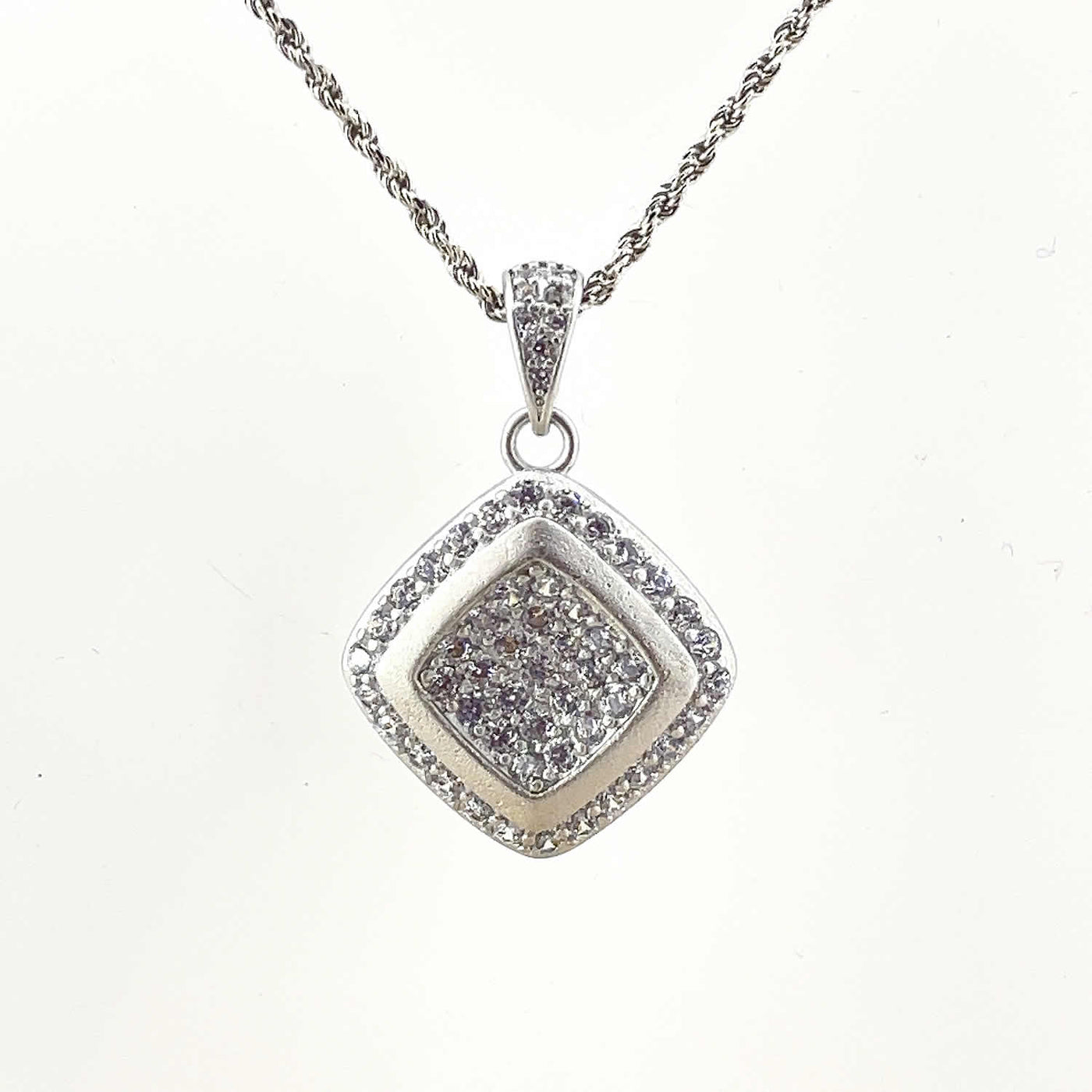Women's Silver Rose Gold Geometric Diamond shaped Matt Necklace set 92.5 Pure Silver with chain