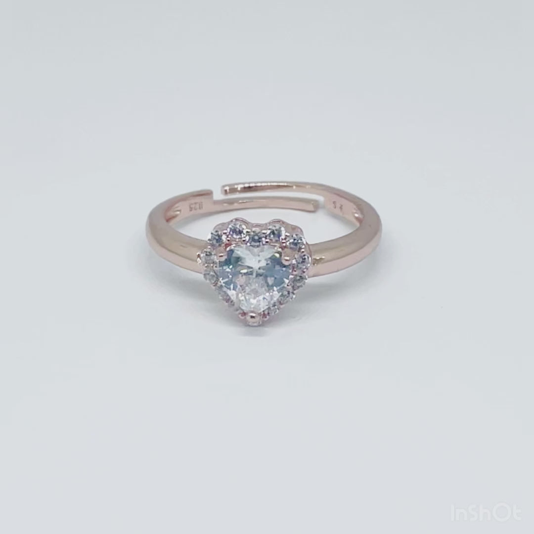 Women's Classy Big Heart Love Rose Gold Adjustable Ring 92.5 purity silver