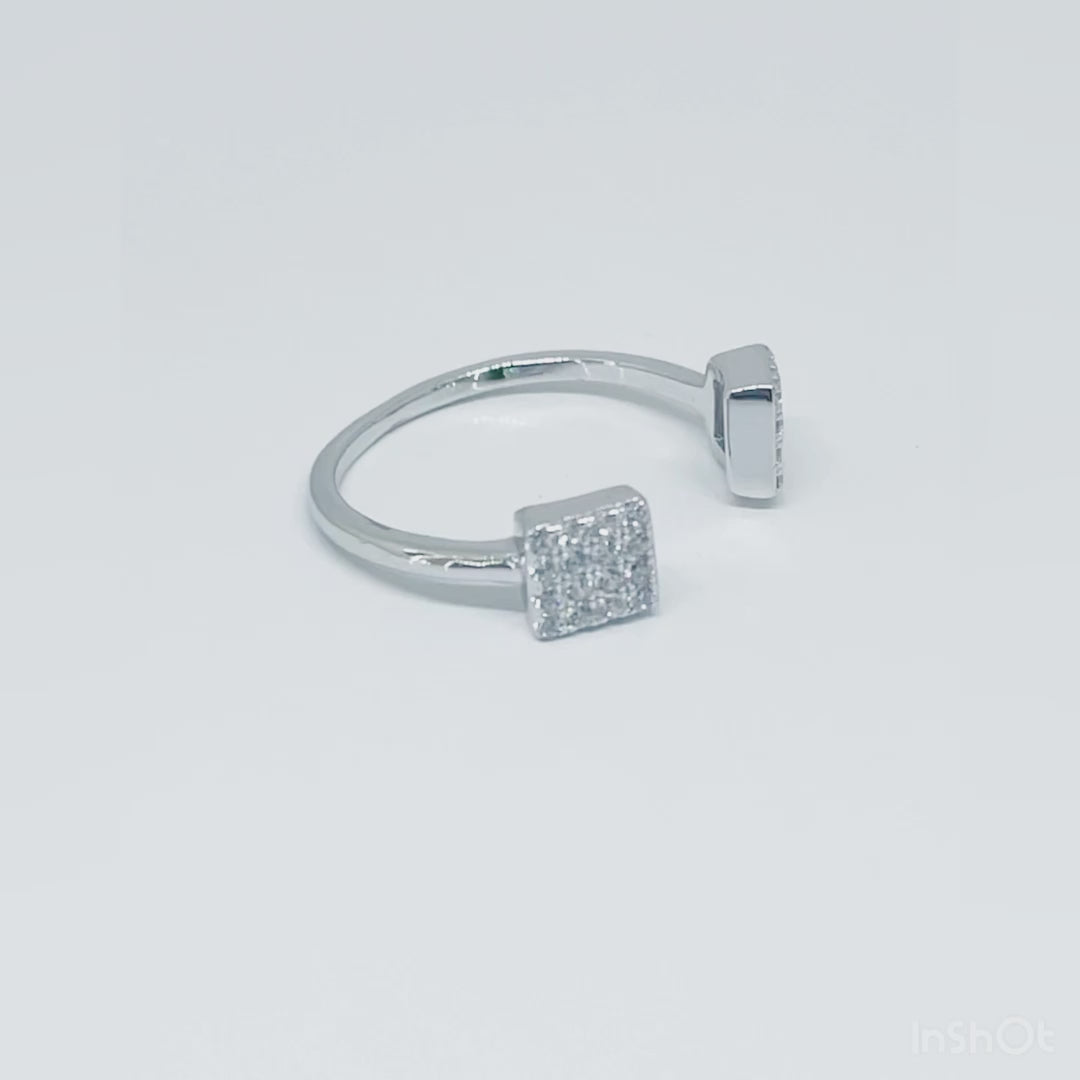 Women's Geometric Square Adjustable Open Classy Ring 92.5 purity silver