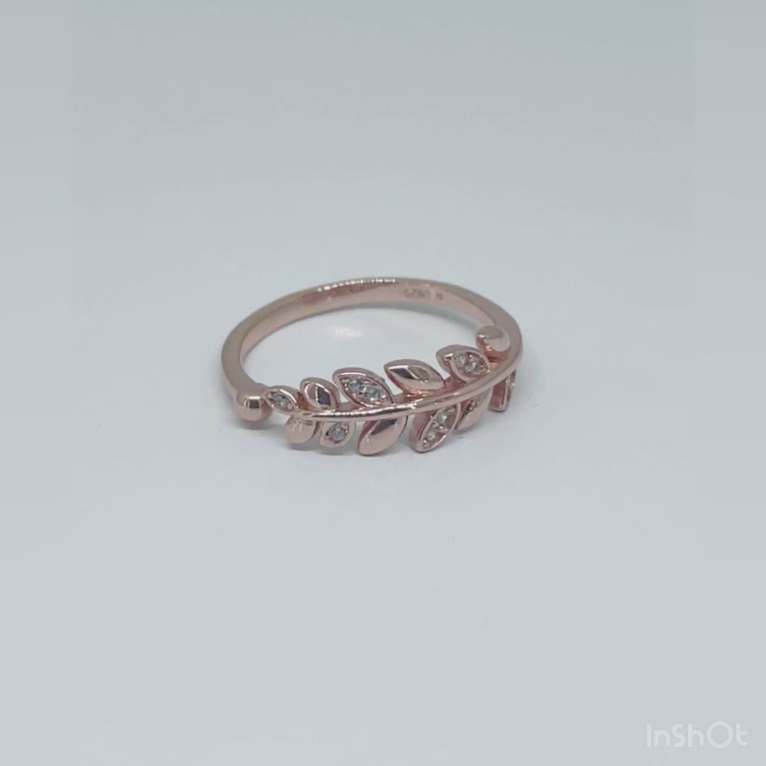 Women's Classy Olive leaves Pattern Rose Gold Open Adjustable Ring 92.5 purity silver