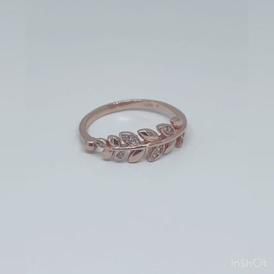 Women's Classy Olive leaves Pattern Rose Gold Open Adjustable Ring 92.5 purity silver