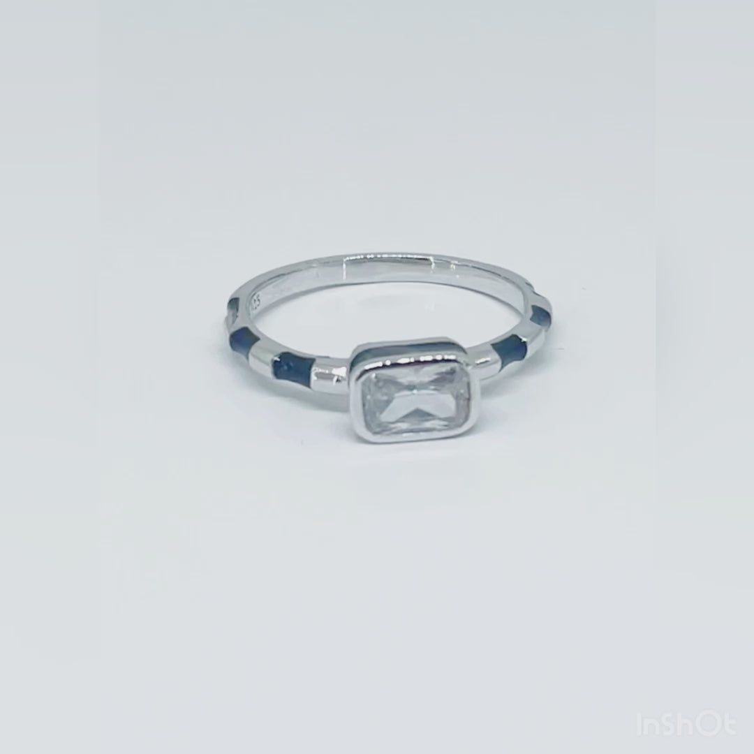 Women's Geometric Rectangle Solitaire Mangalsutra Pattern Ring 92.5 purity silver