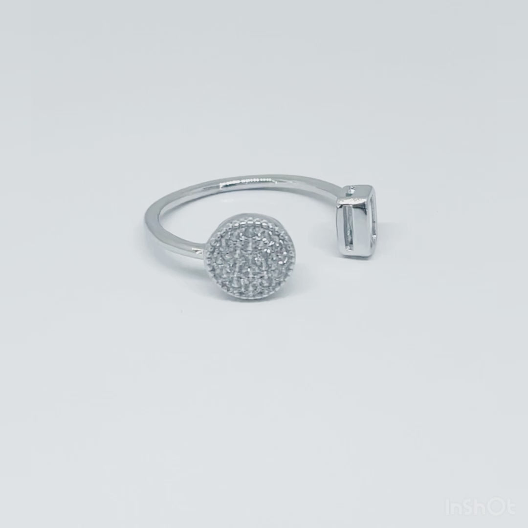 Women's Geometric Square and Round Adjustable Open Classy Ring 92.5 purity silver