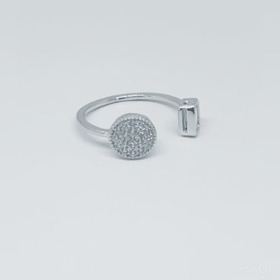 Women's Geometric Square and Round Adjustable Open Classy Ring 92.5 purity silver
