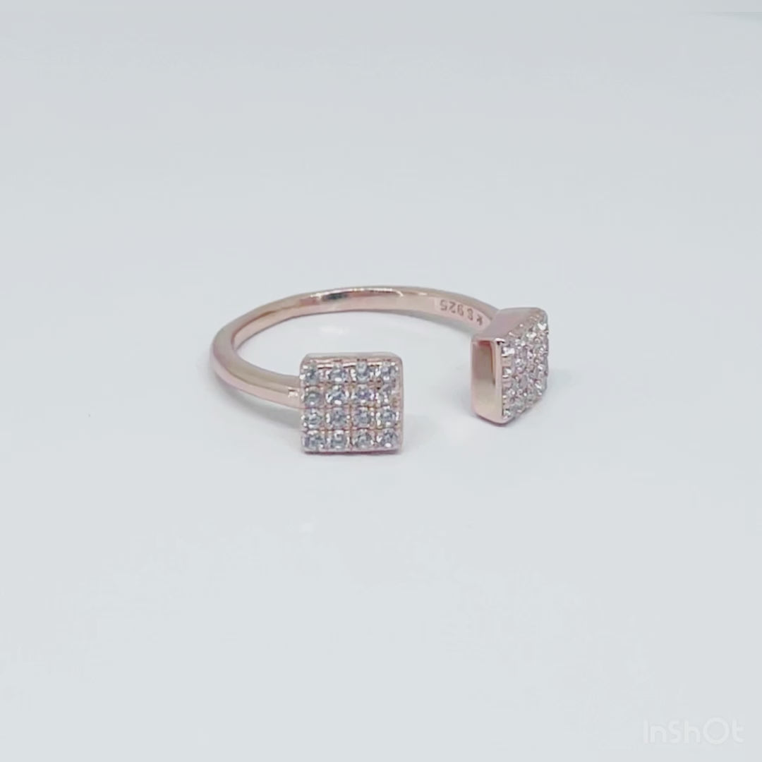 Women's Geometric Square Adjustable Open Classy Ring 92.5 purity silver