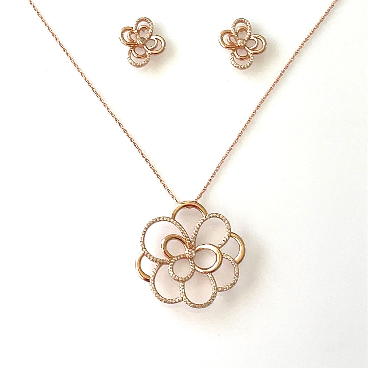 Women's Silver Rose Gold Floweret Elegant Necklace set  92.5 purity silver with Chain
