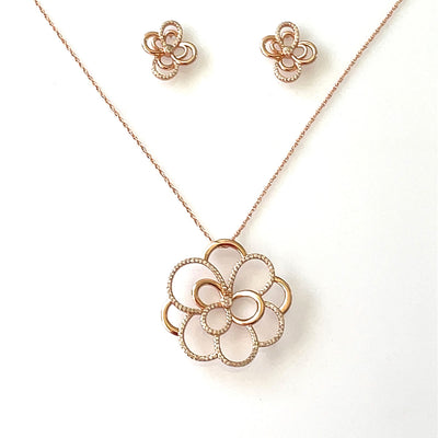 Women's Silver Rose Gold Floweret Elegant Necklace set  92.5 purity silver with Chain