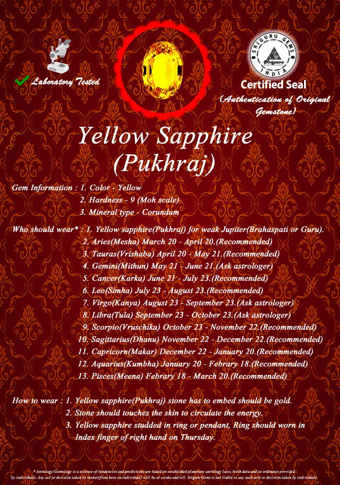 BLUEMONDS Yellow Sapphire all Ratti size 2 ratti to 11 ratti Pukhraj (Certified loose Yellow Sapphire Stone)
