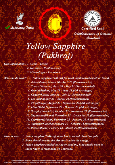 BLUEMONDS Yellow Sapphire all Ratti size 2 ratti to 11 ratti Pukhraj (Certified loose Yellow Sapphire Stone)